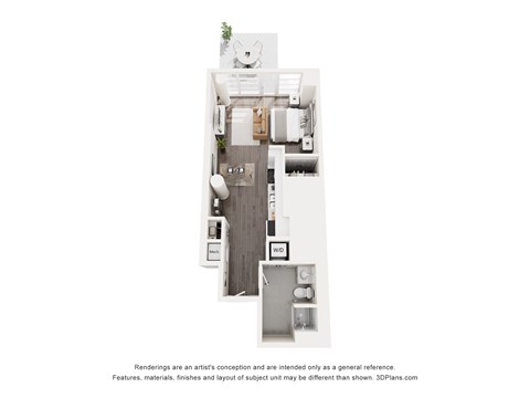 Floor plan for studio, 1 bath, 575 sqft